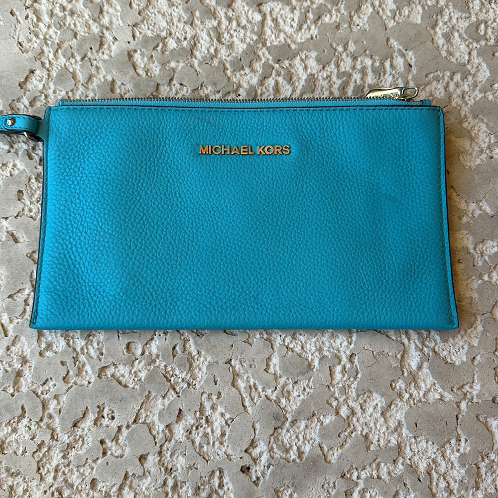 Michael Kors leather clutch / wristlet.   Beautiful teal / blue color